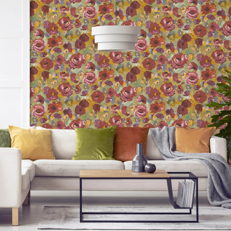Paeonia Wallpaper in Cherry ochre