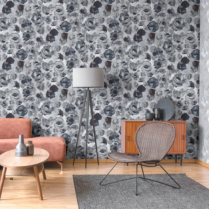 Paeonia Wallpaper in Navy Ash