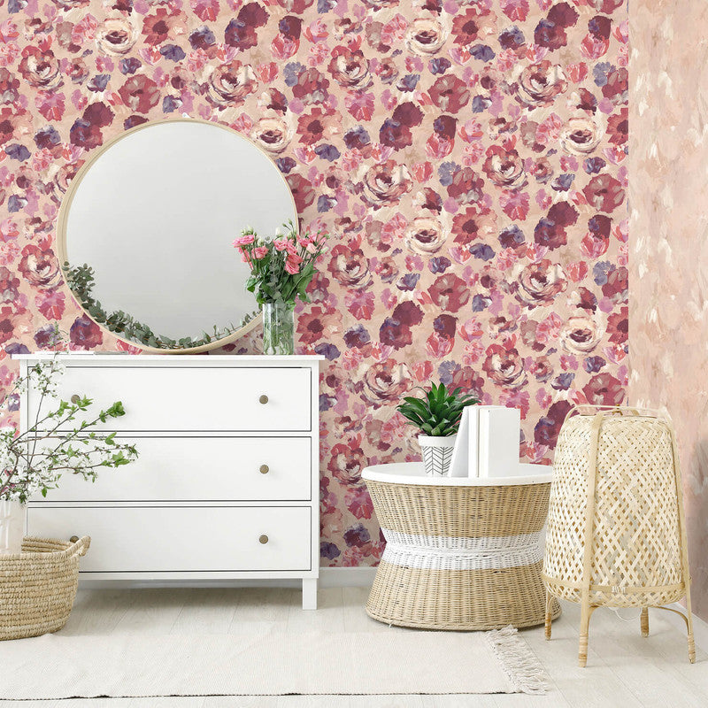 Paeonia Wallpaper in Mulberry Blush