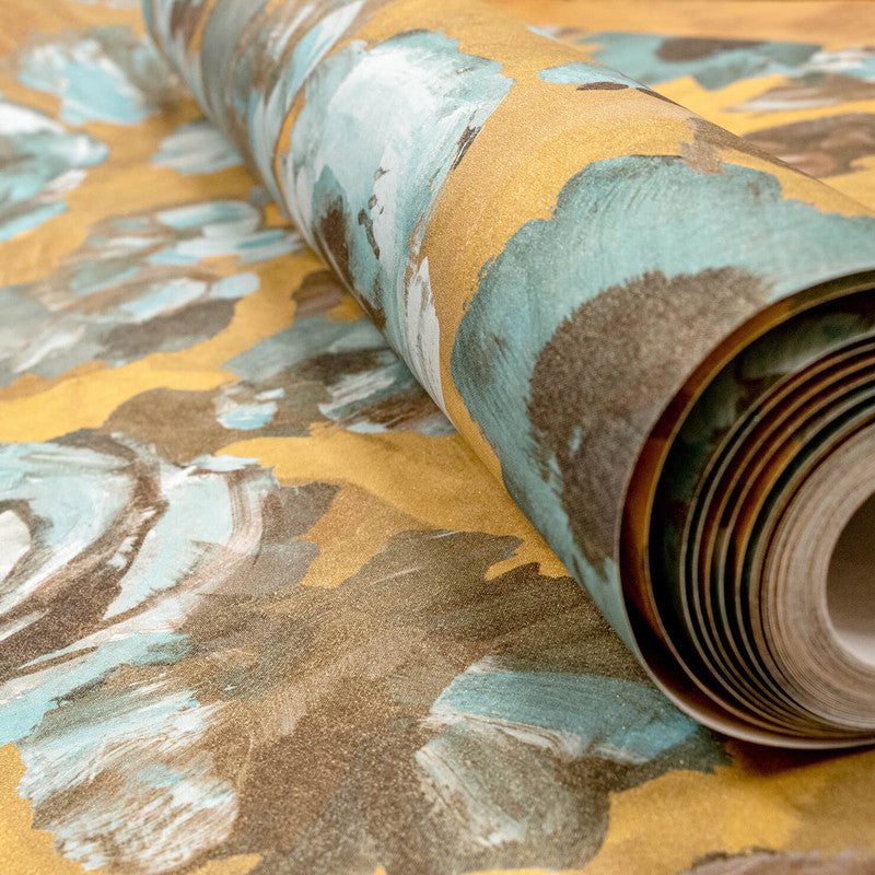 Paeonia Wallpaper in Teal Gold