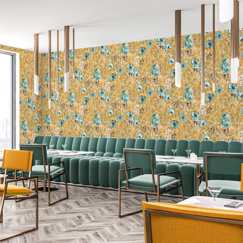 Petunia Wallpaper in Petrol Honey