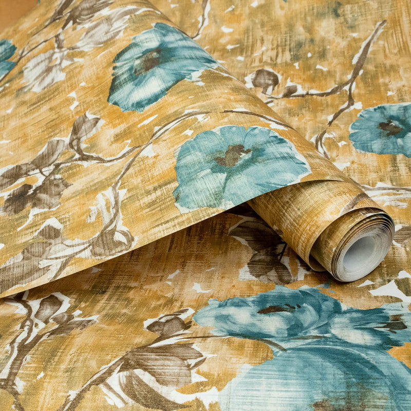 Petunia Wallpaper in Petrol Honey