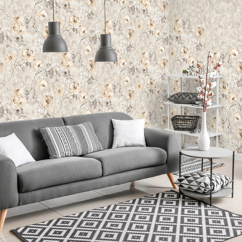 Petunia Wallpaper in Apricot Greyish