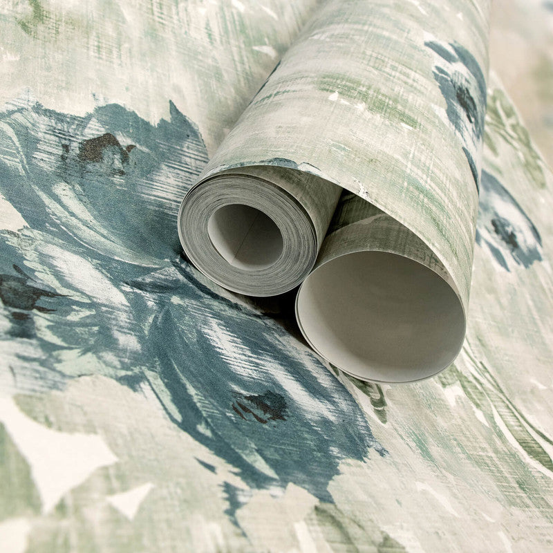 Petunia Wallpaper in Steel Blue Sage