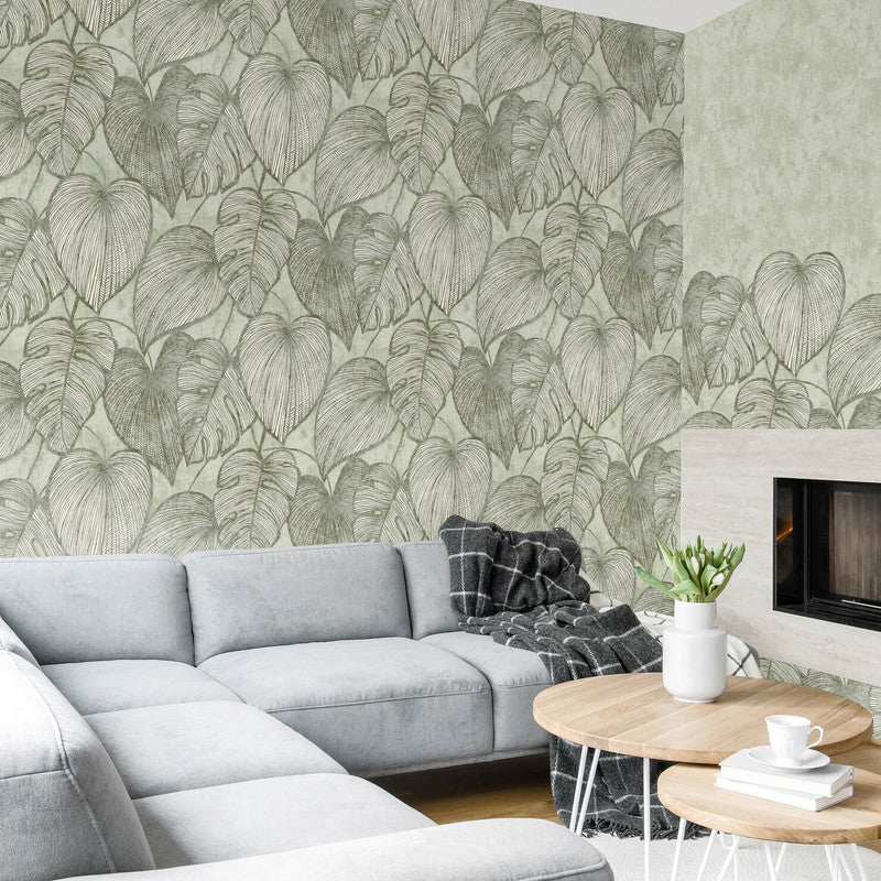 Monstera Wallpaper in Olive Sage
