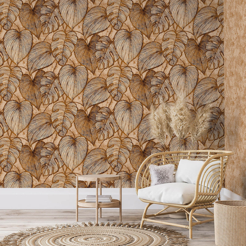 Monstera Wallpaper in Bronze Peach