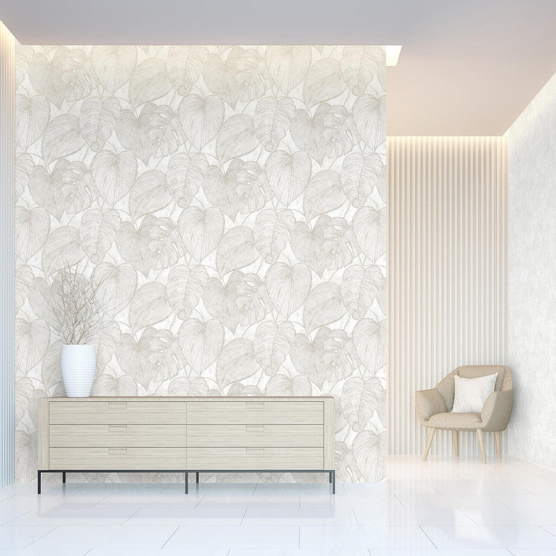 Monstera Wallpaper in Mirror White