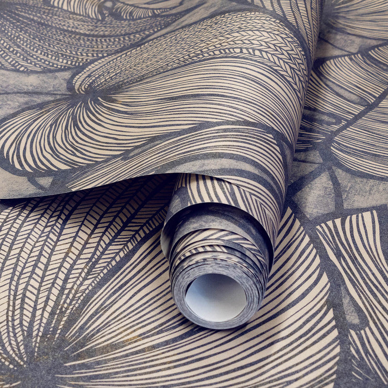 Monstera Wallpaper in Navy Ash