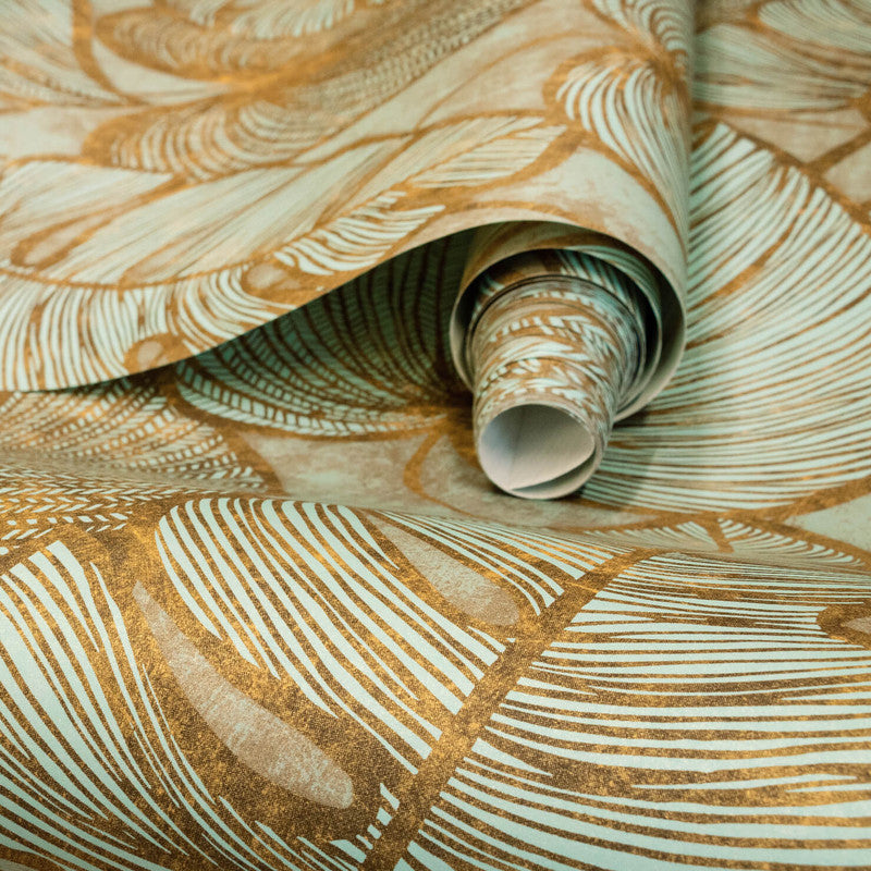 Monstera Wallpaper in Gold Teal