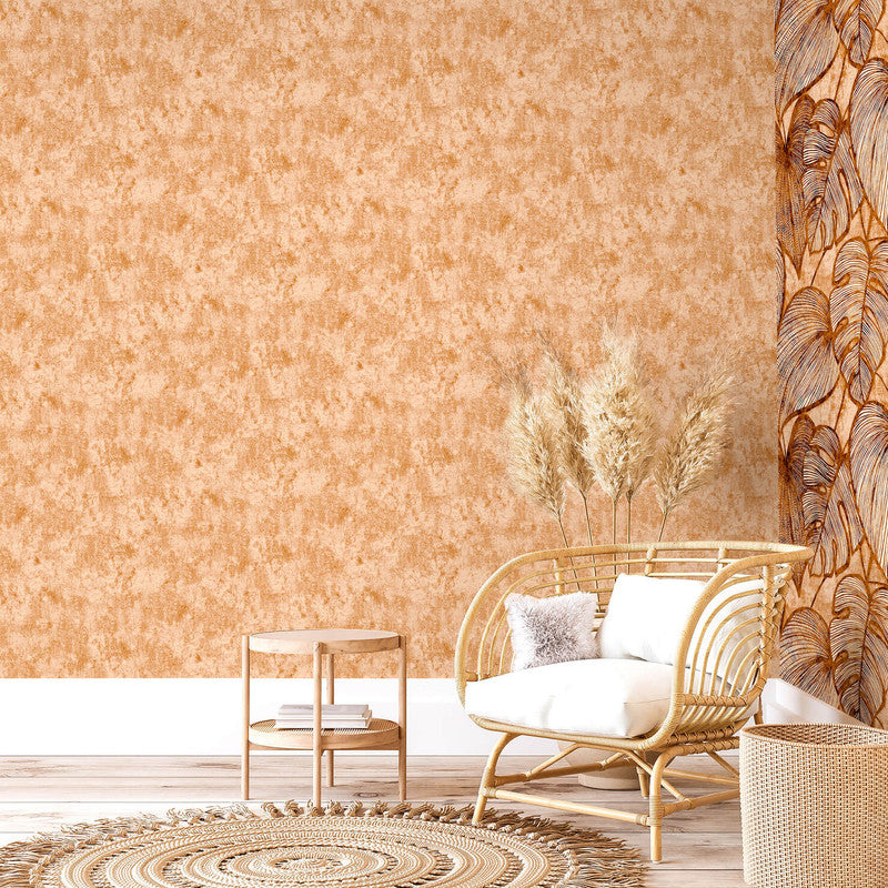 Monstera Plain Wallpaper in Peach