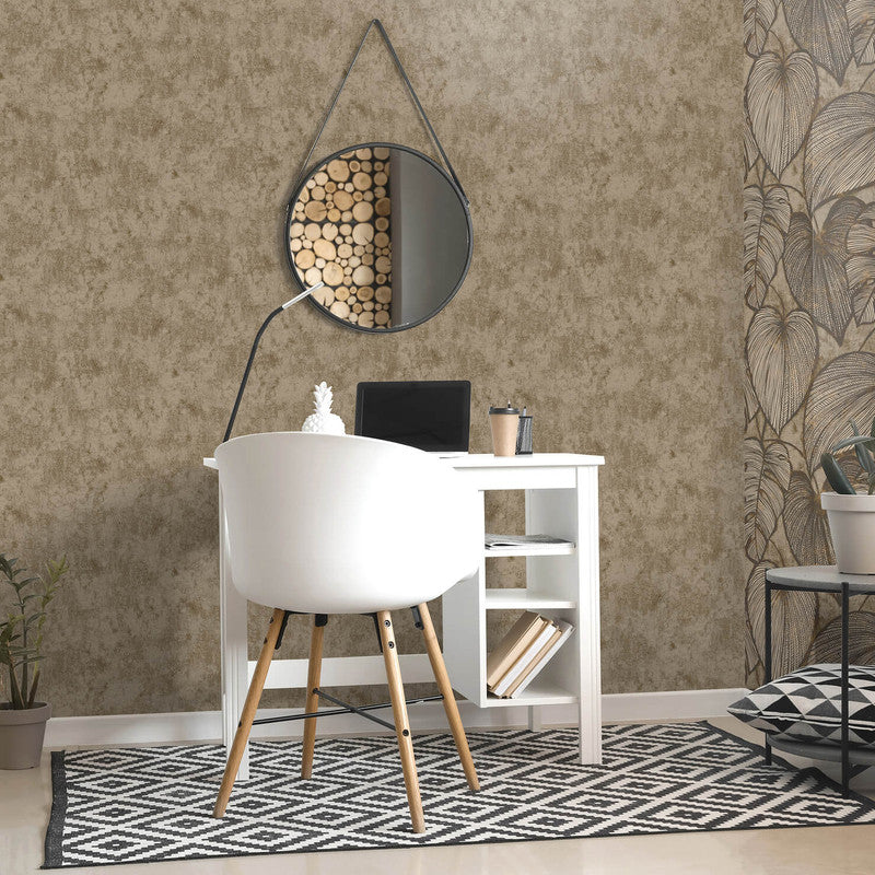 Monstera Plain Wallpaper in Walnut