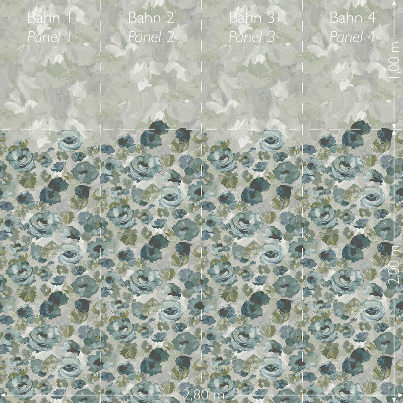 Paeonia Twinwall Wall Mural in Smaragd Grey