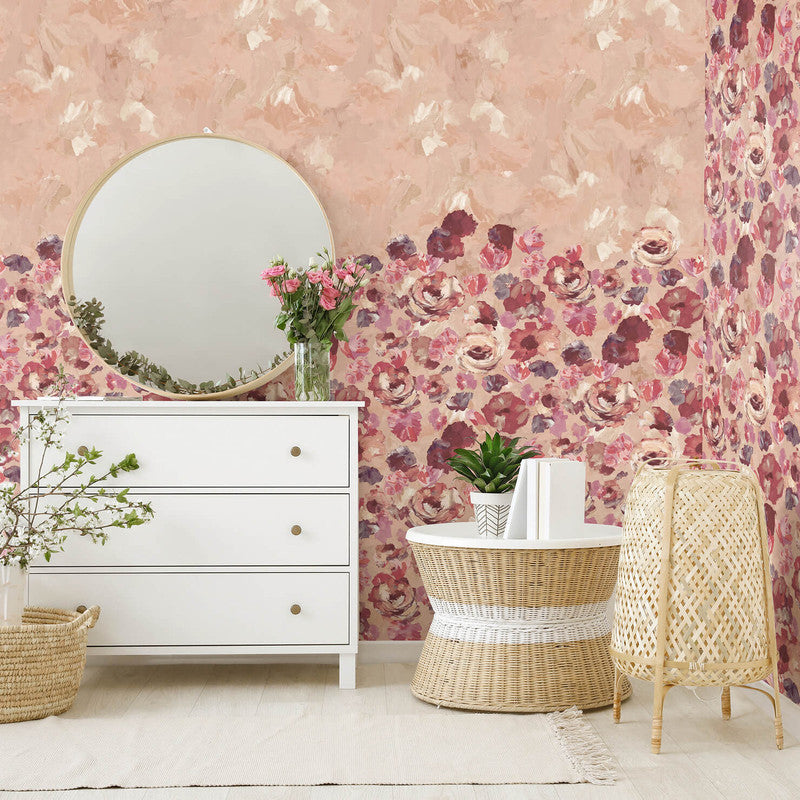 Paeonia Twinwall Wall Mural in Mulberry Blush