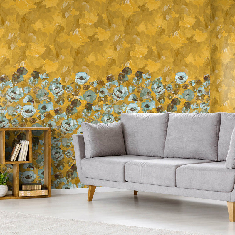 Paeonia Twinwall Wall Mural in Teal Gold