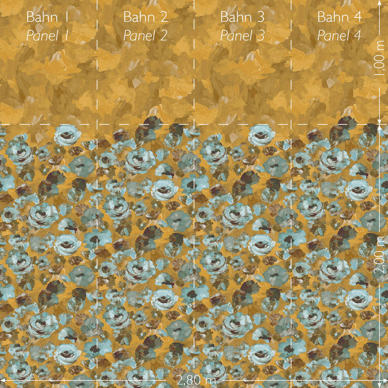 Paeonia Twinwall Wall Mural in Teal Gold
