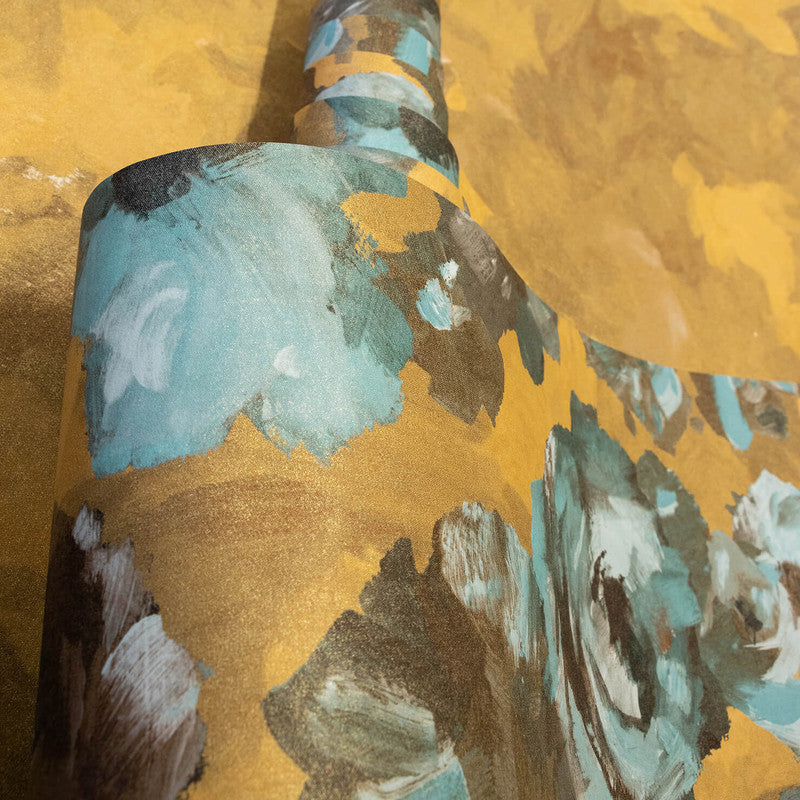 Paeonia Twinwall Wall Mural in Teal Gold