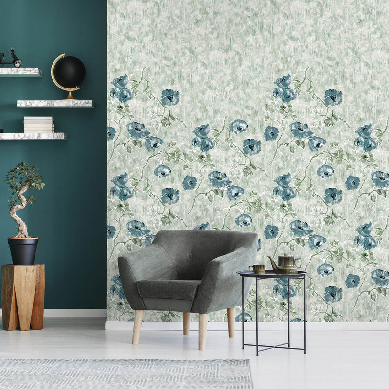 Petunia Twinwall Wall Mural in Steel Blue Sage