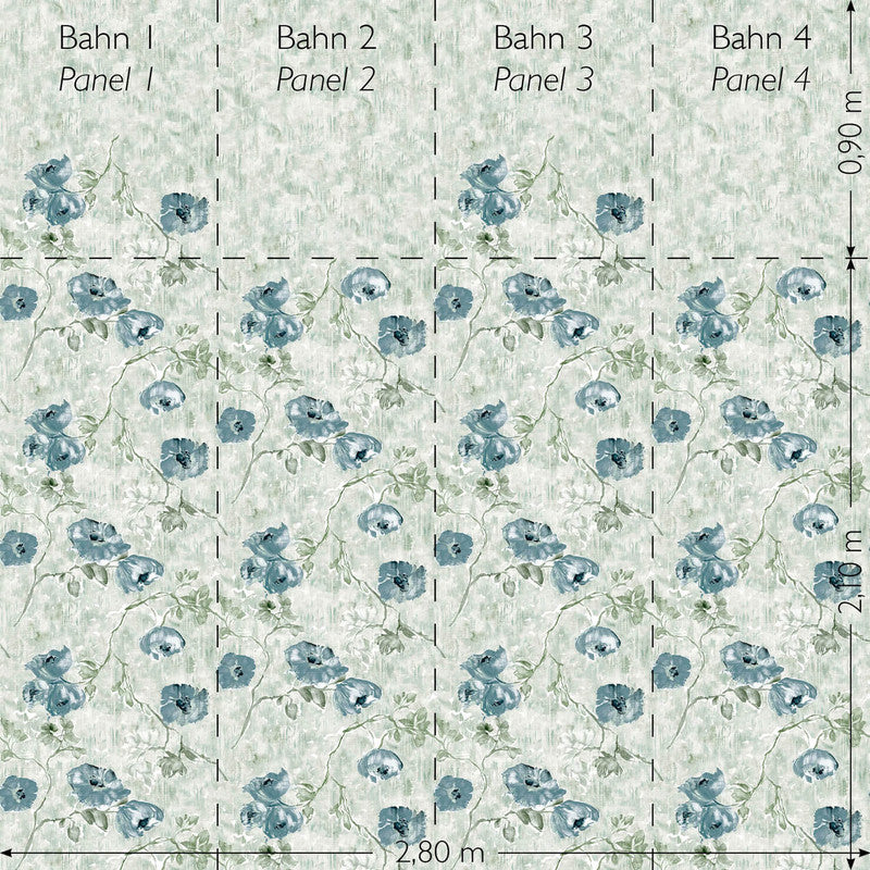Petunia Twinwall Wall Mural in Steel Blue Sage