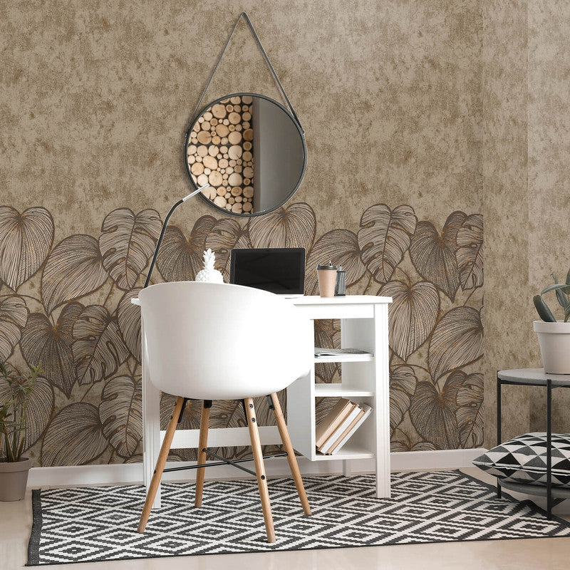 Monstera Twinwall Wall Mural in Black Walnut