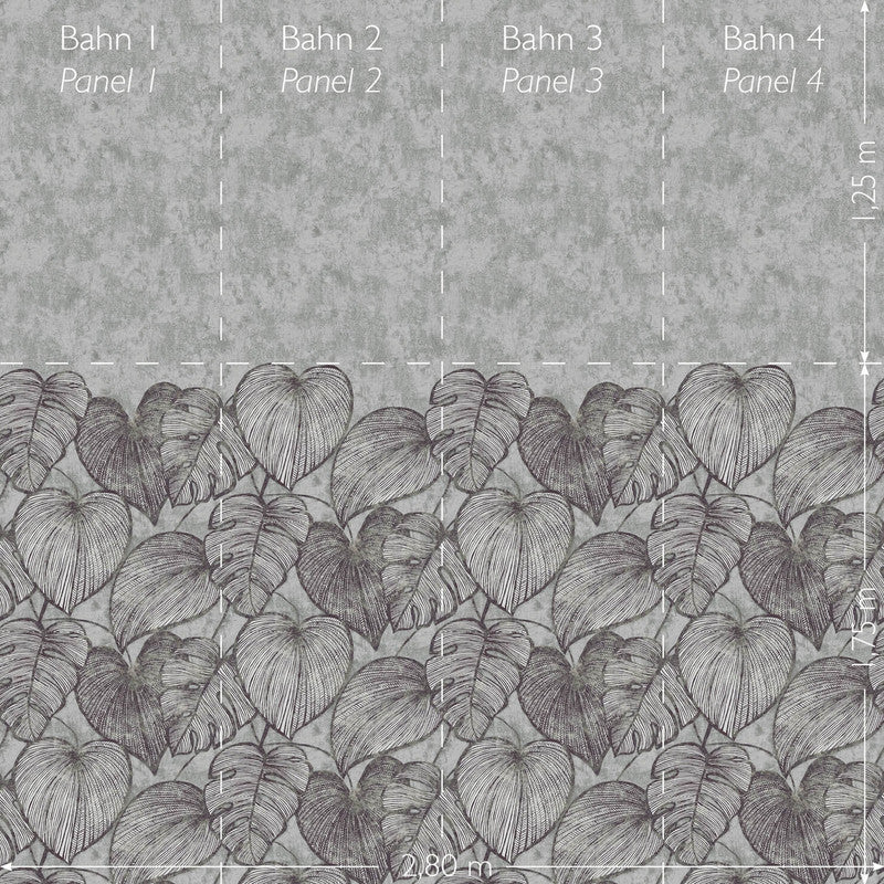 Monstera Twinwall Wall Mural in Black Mid Lead