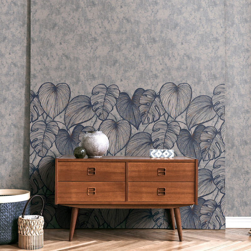 Monstera Twinwall Wall Mural in Navy Ash