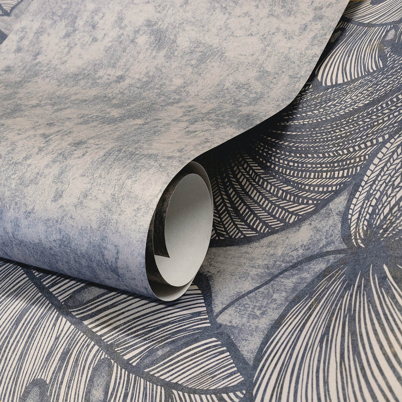 Monstera Twinwall Wall Mural in Navy Ash