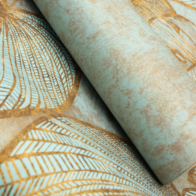 Monstera Twinwall Wall Mural in Gold Teal