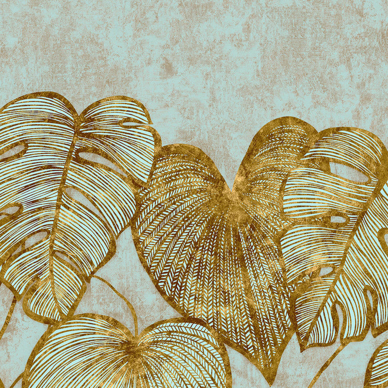 Monstera Twinwall Wall Mural in Gold Teal
