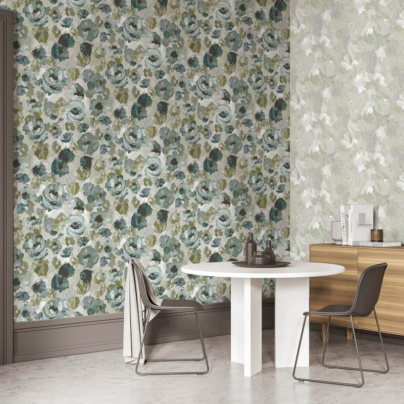 Paeonia Wallpaper in Smaragd Grey