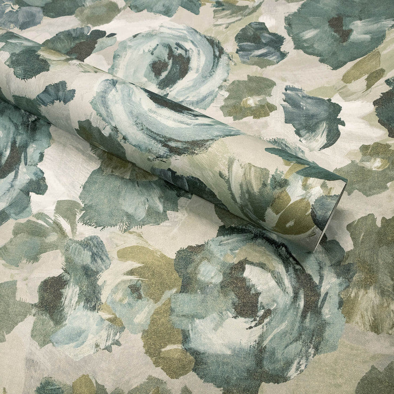 Paeonia Wallpaper in Smaragd Grey