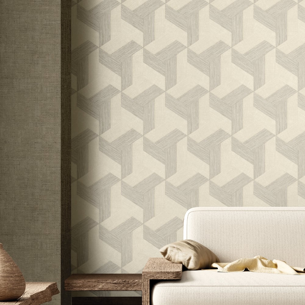 Synergy Geometric Wallpaper in Beige Neutral