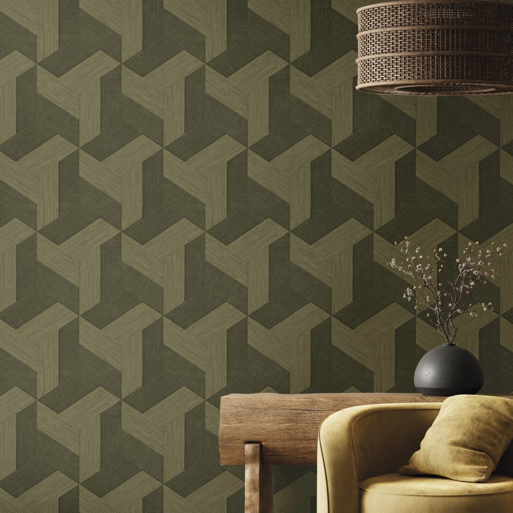 Synergy Geometric Wallpaper in Bronze Brown