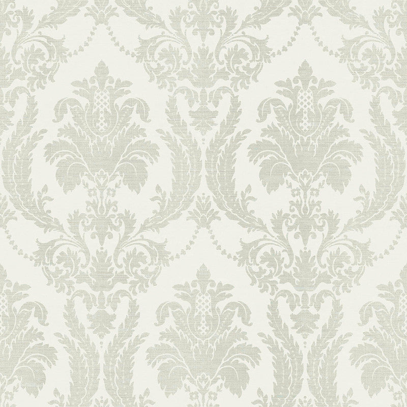 Sample Italian Style Damask Wallpaper in Cream/Silver Grey