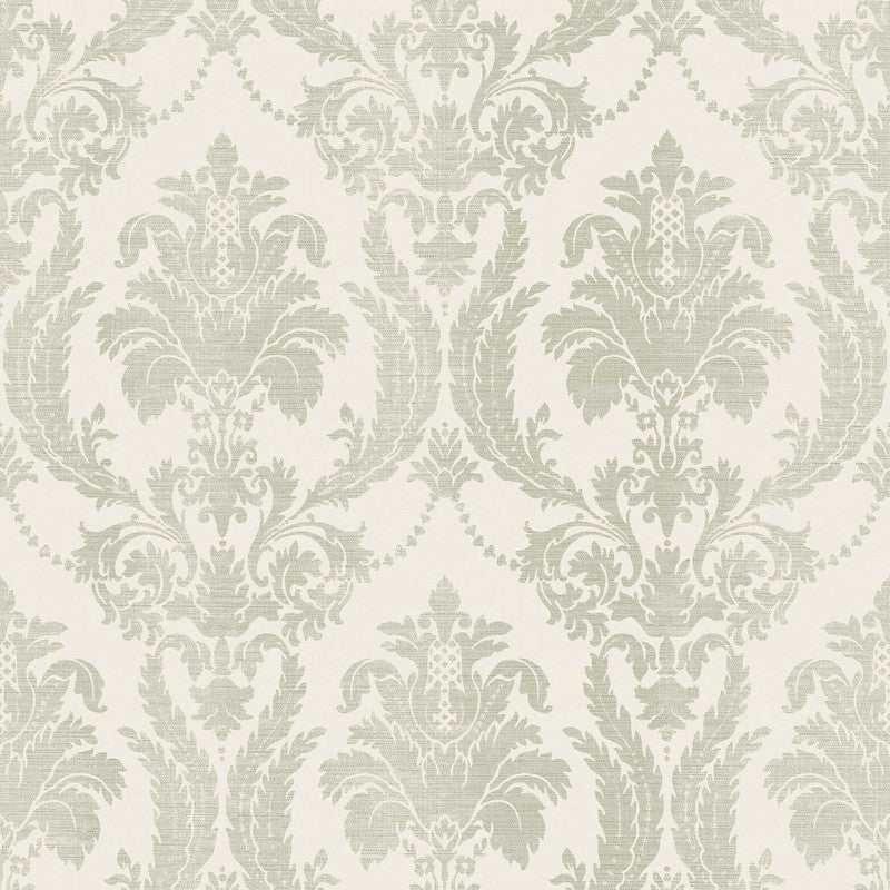 Sample Italian Style Damask Wallpaper in Cream/Green