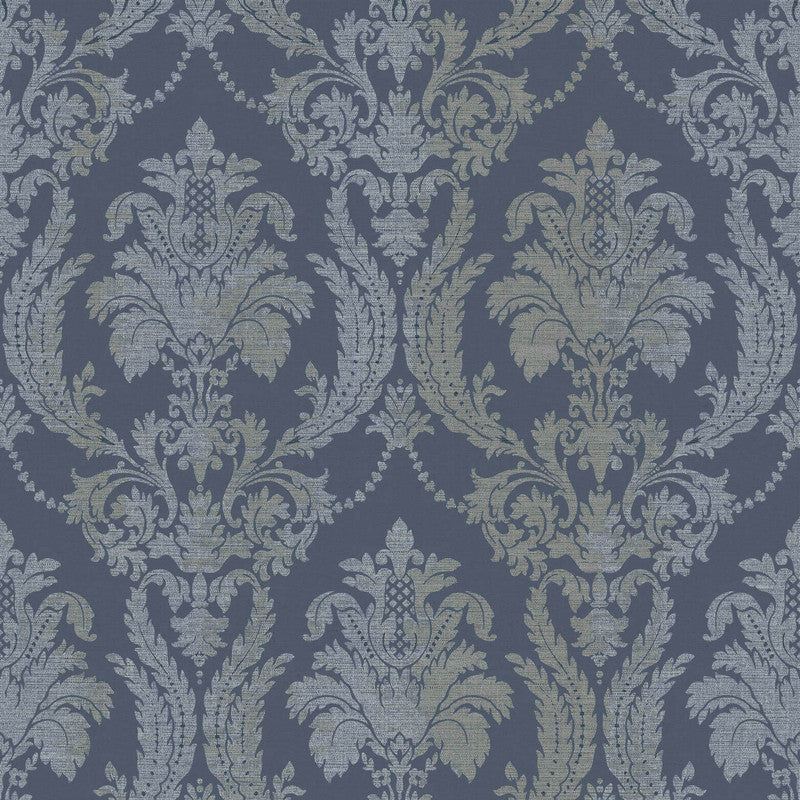 Sample Italian Style Damask Wallpaper in Blue/Blue