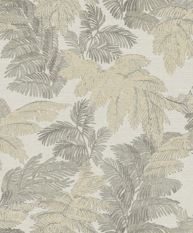 Sample Italian Style Tree Leaf Wallpaper in Silver Grey/Beige