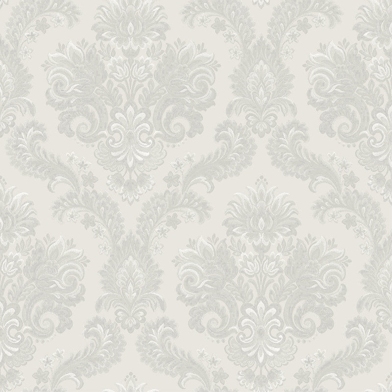 Italian Style Damask Wallpaper in Silver Grey/Cream