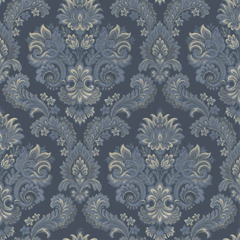 Italian Style Damask Wallpaper in Blue/Beige