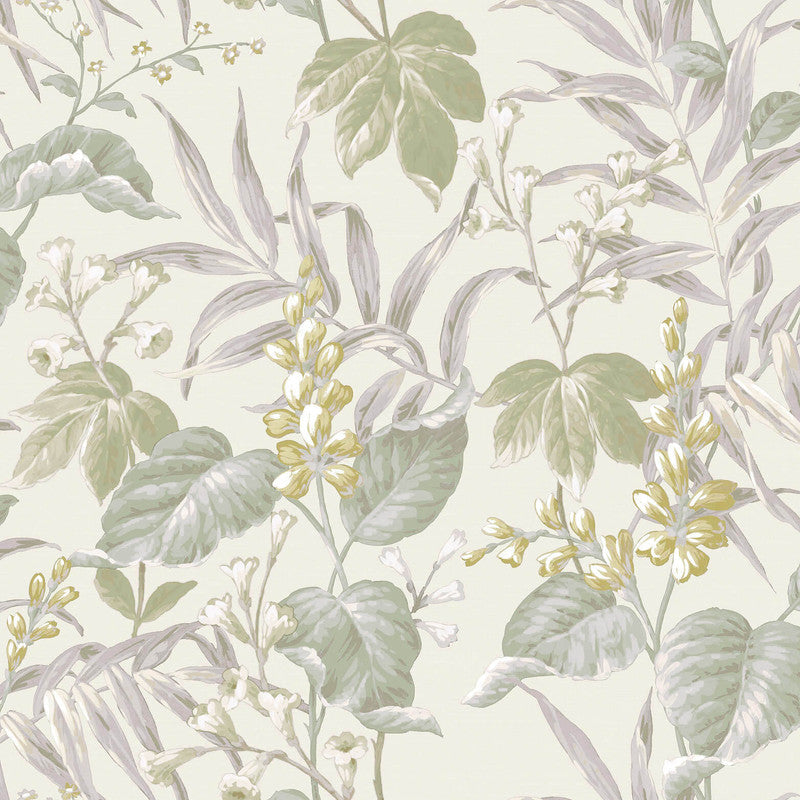 Sample Italian Style Tree Leaf Wallpaper in Green/Yellow/Purple