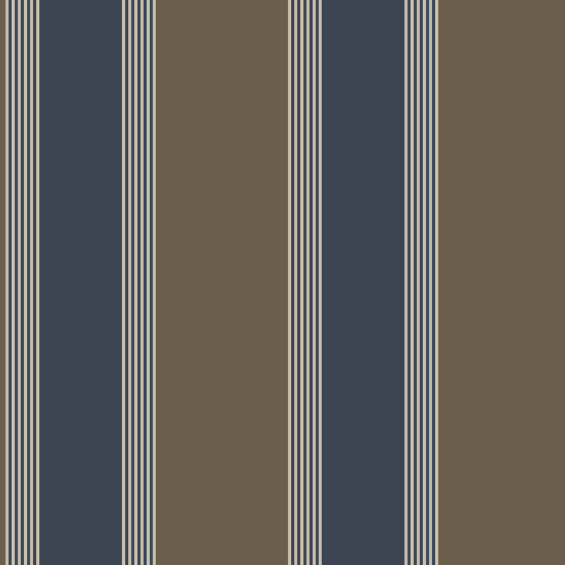 Italian Style Stripe Wallpaper in Blue/Bronze Brown