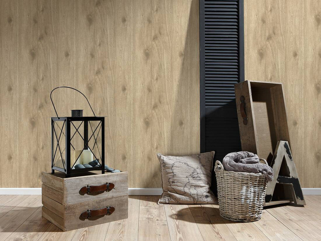 Wood Deco Wallpaper in Beige