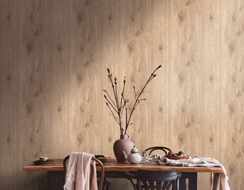 Wood Deco Wallpaper in Beige