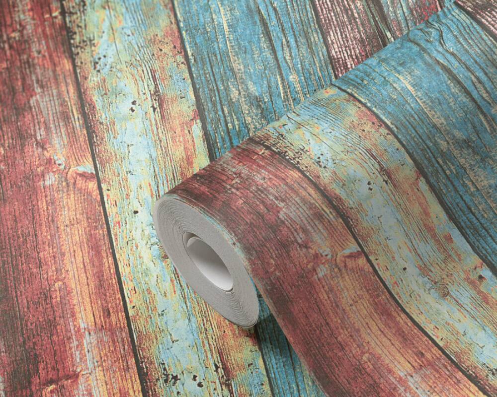 Wood Deco Weathered Wallpaper in Blue Multi