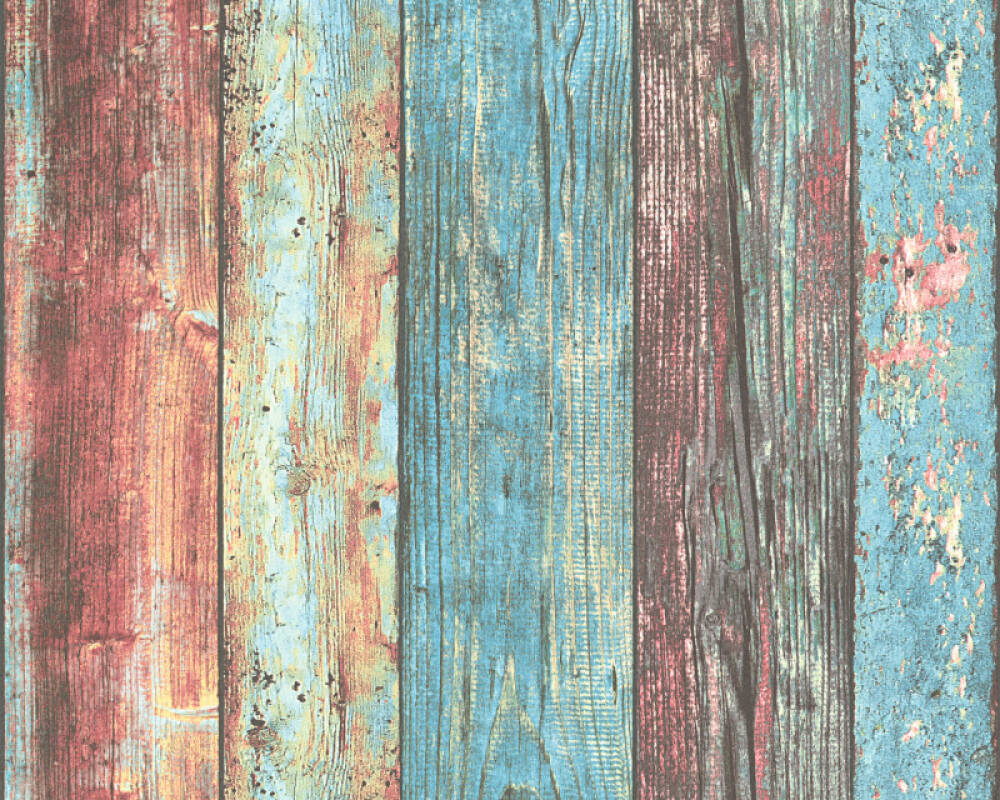 Wood Deco Weathered Wallpaper in Blue Multi