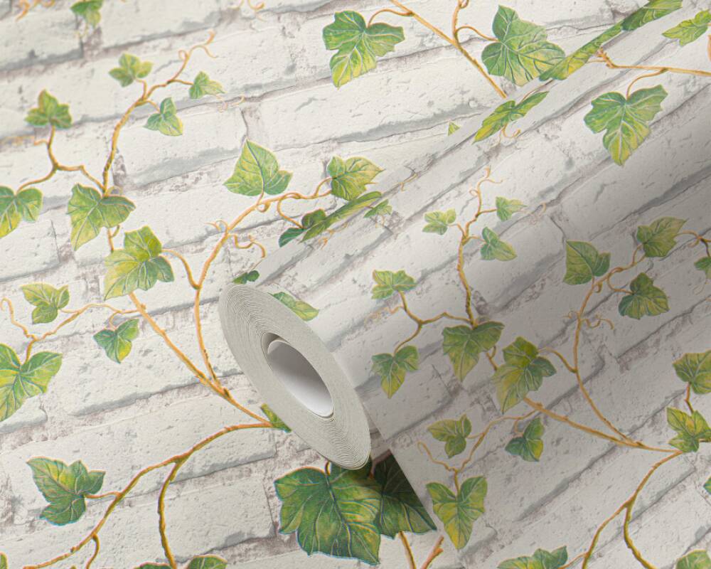 Brick & Vine Wallpaper in Green/White