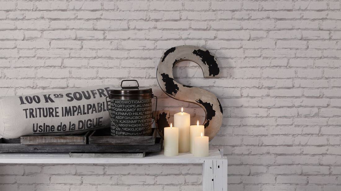 Brick Stone Wallpaper in Grey/White