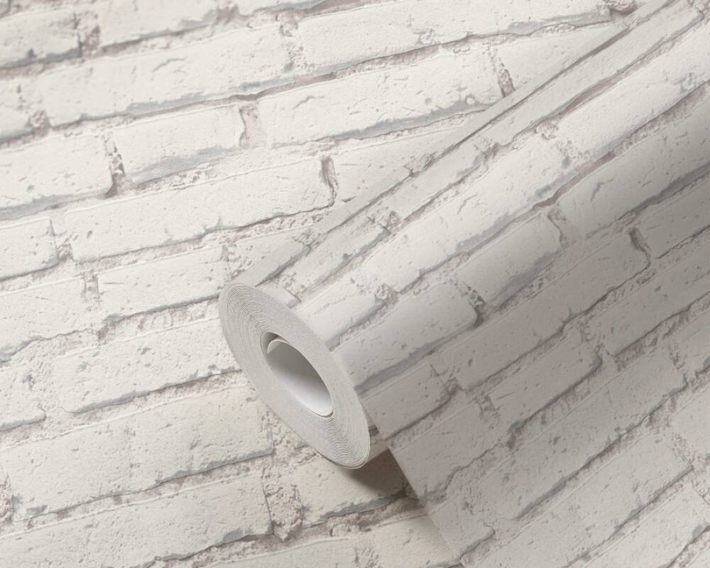 Brick Stone Wallpaper in Grey/White