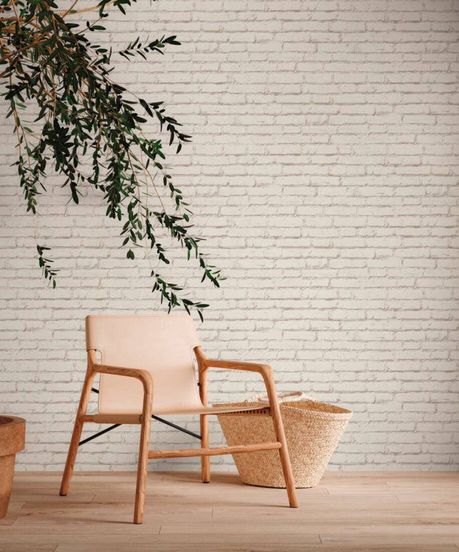 Brick Stone Wallpaper in Grey/White