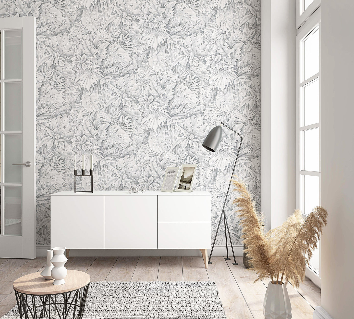 Jungle Leaves Grey Wallpaper from Eden Collection by Galerie Wallcoverings