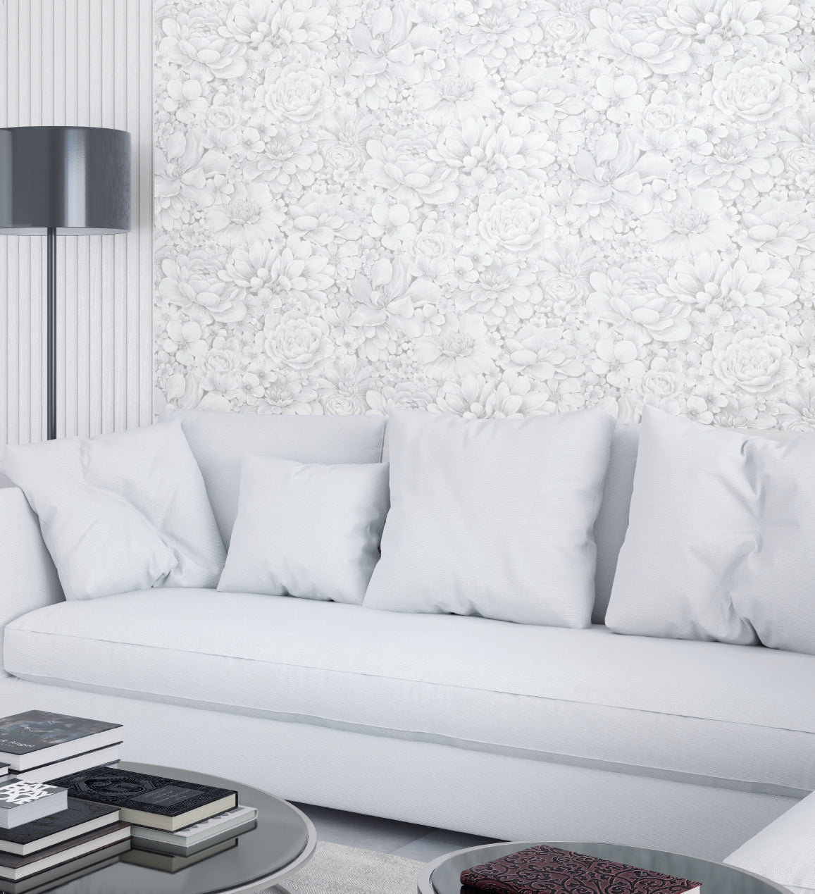 Floral Texture White/Grey Wallpaper from Eden Collection by Galerie Wallcoverings